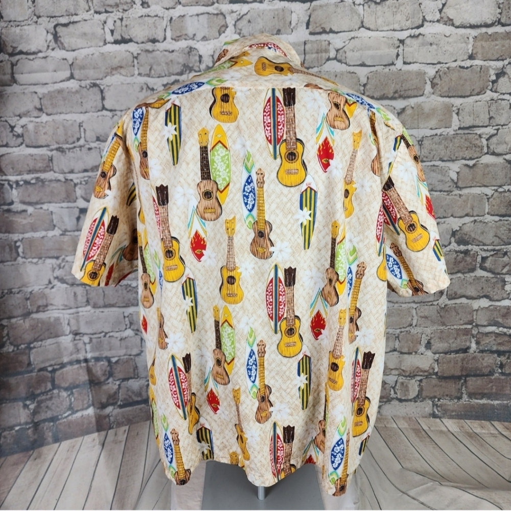 Vintage Hawaiian Camp Shirt Button Front Ukulele Surfboard Cream Size XXL - Picture 10 of 12
